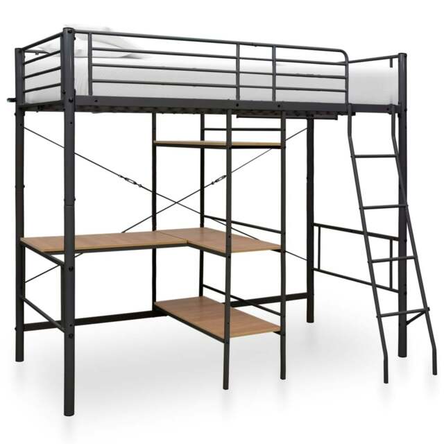 Rackhams Bunk Bed with Table Frame Grey Metal 90x200 cm