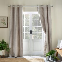 Rackhams Logan Stripe Lined Eyelet Curtains Natural - 66x72 Inch - Natural