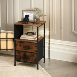 Rackhams Set Of 2 Bedroom Bedside Nightstand Tables With Charging Station Rustic Brown - thumbnail 4