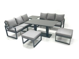Rackhams 8 Seater Aluminium Outdoor Garden Furniture Set with Adjustable Rising Lifting Dining Table 3 Seater Sofa 2 Big Footstool Side Table Dark Grey - thumbnail 2