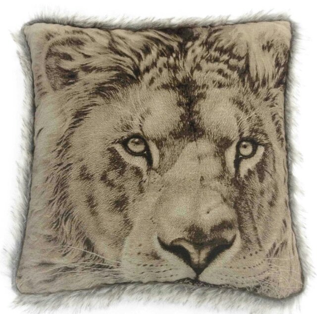 Rackhams Fur Trim Edge Animal Cushion - 43cm x 43cm - Lion - image 1