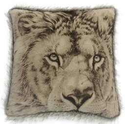 Rackhams Fur Trim Edge Animal Cushion - 43cm x 43cm - Lion - thumbnail 1