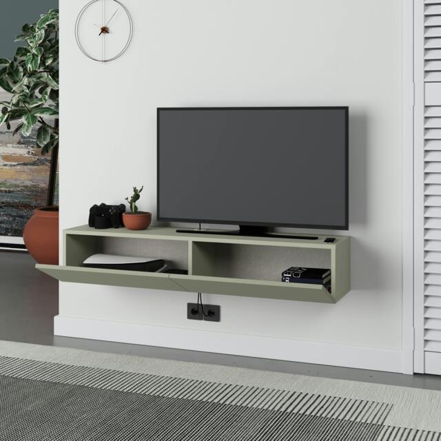 "Rackhams Francy Wall-Mounted TV Unit Modern Media Centre TV Cabinet 42"" 135cm - Ash Green" - image 1