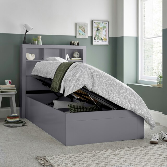Rackhams Oscar Grey Wooden Bookcase Ottoman Storage Bed Single - Single - image 1
