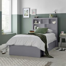Rackhams Oscar Grey Wooden Bookcase Ottoman Storage Bed Single - Single - thumbnail 4