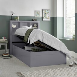 Rackhams Oscar Grey Wooden Bookcase Ottoman Storage Bed Single - Single - thumbnail 1