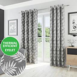 "Rackhams Floral Leaf Pattern Thermal Room Darkening Pair of Curtains With Eyelets For Living Room & Bedroom - Latte - 72"" (183cm) - 90"" (229cm)" - thumbnail 2