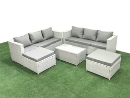 Rackhams Garden Outdoor PE Rattan Furniture Set 8 Seater Rattan Garden Sofa Set with 2 Big Footstools Light Grey Mixed - thumbnail 2