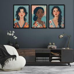 Rackhams Artwork For Living Room Walls - Set of 3 Boho Women Wall art Prints - A4 8.27 x 11.69 in / 21 x 29.7 cm - Satin Photo paper 280 gsm - Oak Frame - thumbnail 5