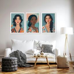 Rackhams Artwork For Living Room Walls - Set of 3 Boho Women Wall art Prints - A4 8.27 x 11.69 in / 21 x 29.7 cm - Satin Photo paper 280 gsm - Oak Frame - thumbnail 6