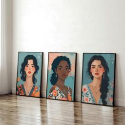 Rackhams Artwork For Living Room Walls - Set of 3 Boho Women Wall art Prints - A4 8.27 x 11.69 in / 21 x 29.7 cm - Satin Photo paper 280 gsm - Oak Frame - thumbnail 2