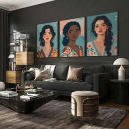 Rackhams Artwork For Living Room Walls - Set of 3 Boho Women Wall art Prints - A4 8.27 x 11.69 in / 21 x 29.7 cm - Satin Photo paper 280 gsm - Oak Frame - thumbnail 3