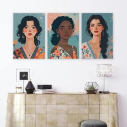 Rackhams Artwork For Living Room Walls - Set of 3 Boho Women Wall art Prints - A4 8.27 x 11.69 in / 21 x 29.7 cm - Satin Photo paper 280 gsm - Oak Frame - thumbnail 4