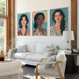 Rackhams Artwork For Living Room Walls - Set of 3 Boho Women Wall art Prints - A4 8.27 x 11.69 in / 21 x 29.7 cm - Satin Photo paper 280 gsm - Oak Frame