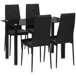 Rackhams Modern Dining Table Set for 4, Space-Saving 5 Pieces Kitchen Table Set with Rectangle Table and Steel Frame, Black - thumbnail 1