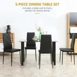 Rackhams Modern Dining Table Set for 4, Space-Saving 5 Pieces Kitchen Table Set with Rectangle Table and Steel Frame, Black - thumbnail 4