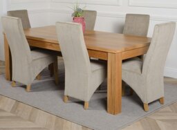 Rackhams Dakota Extra Large Oak Dining Table with Lola Fabric Chairs - 6 chairs - Grey