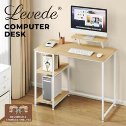 Rackhams Computer Desk Home Office Table with Storage Shelves Monitor Stand Oak - thumbnail 2