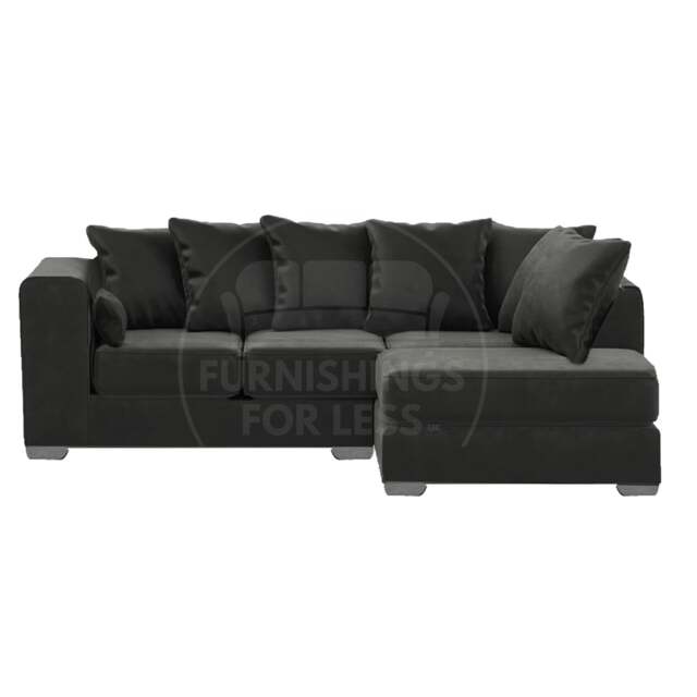 Rackhams Ella Plush Velvet Fabric Corner Sofa - Black - Right Hand Facing - image 1