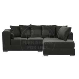 Rackhams Ella Plush Velvet Fabric Corner Sofa - Black - Right Hand Facing - thumbnail 1