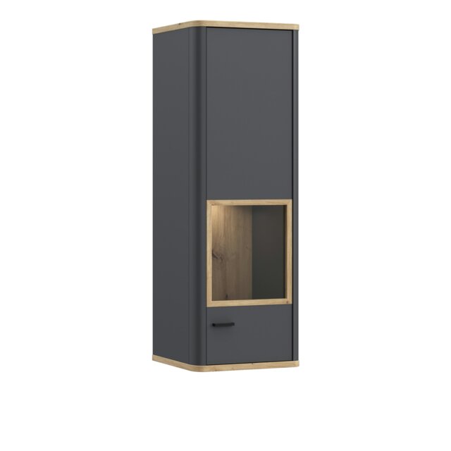 Rackhams Klara Display Cabinet with 1 Glass Door in Grey and Oak inc LED Lighting - Full Assembly Required - Grey & Oak - Matt - image 1