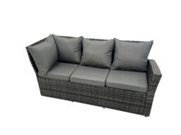 Rackhams Outdoor Furniture Garden Dining Set Rattan Corner Sofa Chair Set Gas Fire Pit Table with Temper Glass 2 Small Footstools Dark Grey Mixed - thumbnail 2