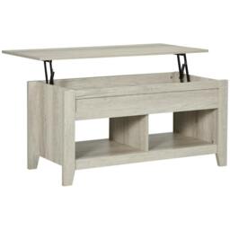 Rackhams Lift Top Coffee Table w/ Hidden Storage Compartment Open Shelves Lift Tabletop Pop Up Centre Table for Living Room Oak Effect - thumbnail 1