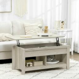 Rackhams Lift Top Coffee Table w/ Hidden Storage Compartment Open Shelves Lift Tabletop Pop Up Centre Table for Living Room Oak Effect - thumbnail 2