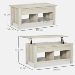 Rackhams Lift Top Coffee Table w/ Hidden Storage Compartment Open Shelves Lift Tabletop Pop Up Centre Table for Living Room Oak Effect - thumbnail 3