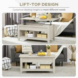 Rackhams Lift Top Coffee Table w/ Hidden Storage Compartment Open Shelves Lift Tabletop Pop Up Centre Table for Living Room Oak Effect - thumbnail 4