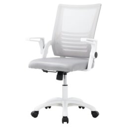 Rackhams Mesh Back Ergonomic 360 Degree Swivel Office Chair with Folding Armrests - White - White - thumbnail 4