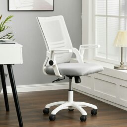 Rackhams Mesh Back Ergonomic 360 Degree Swivel Office Chair with Folding Armrests - White - White - thumbnail 1