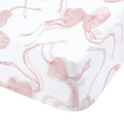 Rackhams Bow Fitted Sheet White / Pink - Single - thumbnail 3