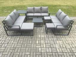 Rackhams Aluminium Outdoor Garden Furniture Set Patio Lounge Sofa with Square Coffee Table Side Table 3 Footstools Conservatory Set Dark Grey - thumbnail 2