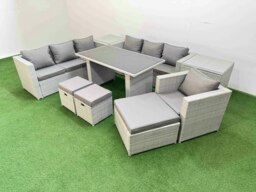 Rackhams Patio Garden Furniture Sets with Black Glass Top Dining Table 3 Seater Sofa Armchair 2 Side Tables 3 Stool Light Grey - thumbnail 2