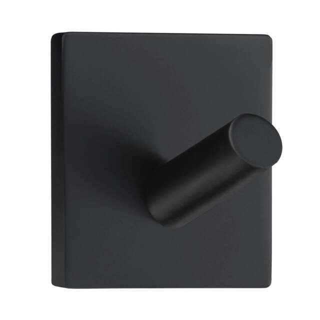 Rackhams Black Stainless Steel Single Towel Hook (30 x 30mm) Self Adhesive Bathroom Wall Mounted - image 1
