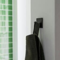Rackhams Black Stainless Steel Single Towel Hook (30 x 30mm) Self Adhesive Bathroom Wall Mounted - thumbnail 2