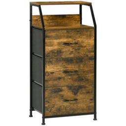 Rackhams Industrial Storage Cabinet, Fabric Chest of Drawers with Display Shelves, 3 Drawers Storage Unit for Living Room, Rustic Brown - thumbnail 1