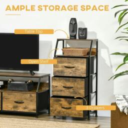 Rackhams Industrial Storage Cabinet, Fabric Chest of Drawers with Display Shelves, 3 Drawers Storage Unit for Living Room, Rustic Brown - thumbnail 4