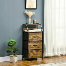 Rackhams Industrial Storage Cabinet, Fabric Chest of Drawers with Display Shelves, 3 Drawers Storage Unit for Living Room, Rustic Brown - thumbnail 2
