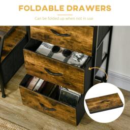 Rackhams Industrial Storage Cabinet, Fabric Chest of Drawers with Display Shelves, 3 Drawers Storage Unit for Living Room, Rustic Brown - thumbnail 5