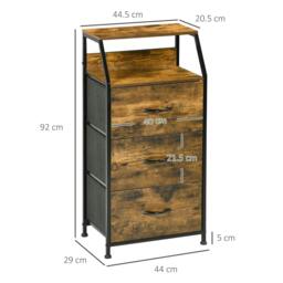 Rackhams Industrial Storage Cabinet, Fabric Chest of Drawers with Display Shelves, 3 Drawers Storage Unit for Living Room, Rustic Brown - thumbnail 3