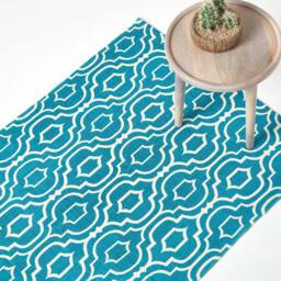 Rackhams Riga 100% Cotton Printed Patterned Rug - Teal - 66 x 200 cm - thumbnail 2