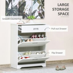 Rackhams Tipping Shoe Cabinet Hall Organizer with Flip Drawers for Entry 16 Pairs - White - thumbnail 3