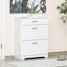 Rackhams Tipping Shoe Cabinet Hall Organizer with Flip Drawers for Entry 16 Pairs - White