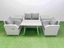 Rackhams Light Grey PE Wicker Rattan Garden Furniture Set Sofa Set Reclining Chair Love Sofa Rectangular Dining Table 2 Side Tables - thumbnail 1