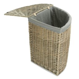 Rackhams Small Antique Wash Corner Linen Basket with Grey Sage Lining - thumbnail 1