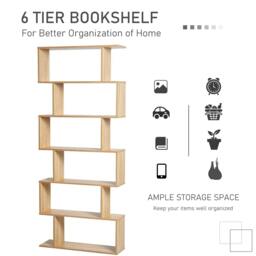 Rackhams Bookcase, 6 Tier Shelf S Shaped Bookshelf, Storage Unit, Display Shelf for Living Room, Bedroom, Home Office, Plant, Oak - thumbnail 5