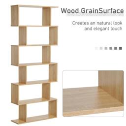 Rackhams Bookcase, 6 Tier Shelf S Shaped Bookshelf, Storage Unit, Display Shelf for Living Room, Bedroom, Home Office, Plant, Oak - thumbnail 6