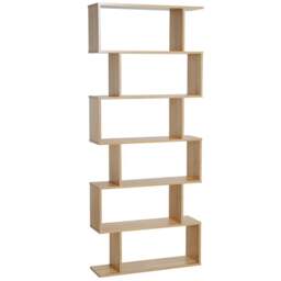 Rackhams Bookcase, 6 Tier Shelf S Shaped Bookshelf, Storage Unit, Display Shelf for Living Room, Bedroom, Home Office, Plant, Oak - thumbnail 1